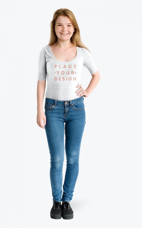 Happy teenager wearing a t-shirt mockup - 681282