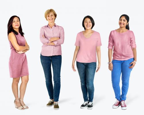 Happy diverse women wearing shirt mockups - 681306