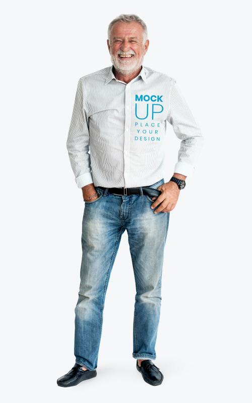 Happy senior man wearing a shirt mockup - 681309