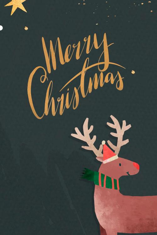 Reindeer with Santa hat Christmas card vector - 1227280