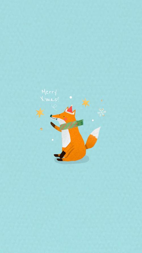 Fox doodle element mobile phone wallpaper vector - 1227318