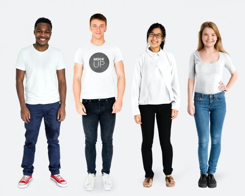 Happy diverse people wearing shirt mockups - 681323