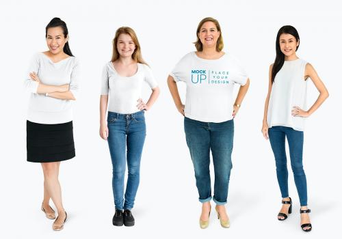 Diverse happy women wearing shirt mockups - 681324