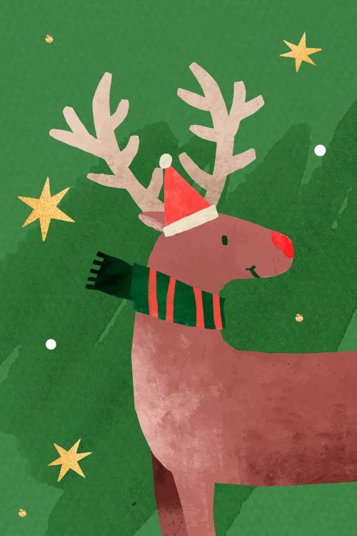 Reindeer with Santa hat doodle vector - 1227344