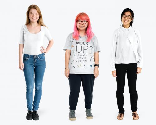 Diverse happy women wearing shirt mockups - 681327