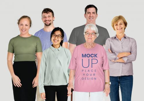 Happy diverse people wearing shirt mockups - 681332