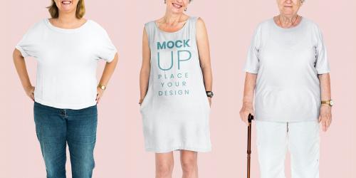 Happy elderly women wearing shirt mockups - 681340