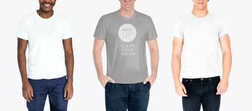 Happy diverse men wearing shirt mockups - 681342