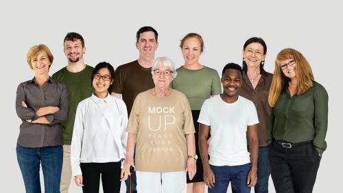 Happy diverse people wearing shirt mockups - 681343