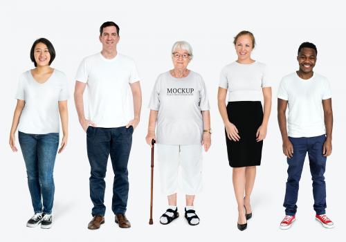 Happy diverse people wearing shirt mockups - 681344