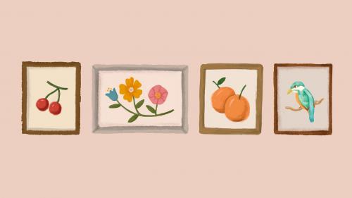 Picture frames on a peach pink wall sketch style vector - 1227435