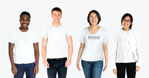 Happy diverse people wearing shirt mockups - 681352