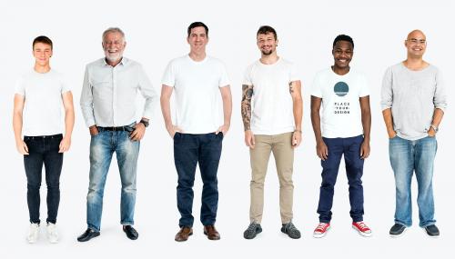 Diverse happy men wearing shirt mockups - 681356