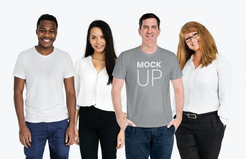 Happy diverse people wearing shirt mockups - 681358