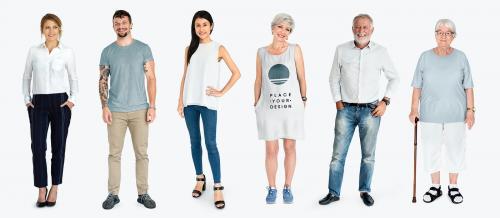 Happy diverse people wearing shirt mockups - 681359