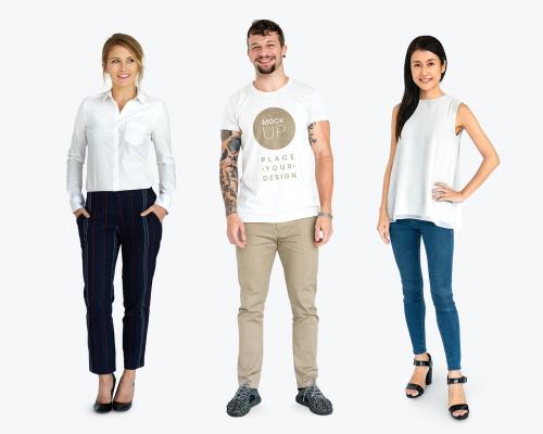 Diverse happy people wearing shirt mockups - 681366