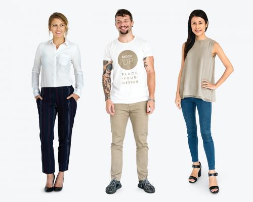 Diverse happy people wearing shirt mockups - 681368