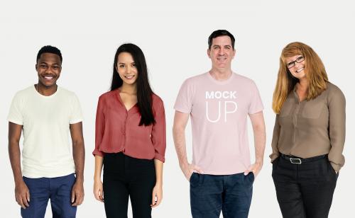 Happy diverse people wearing shirt mockups - 681373