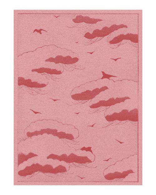 Pink cloudy sky illustration wall art print and poster. Remix from original painting - 2265727