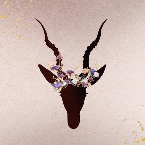 Antelope head decorated with flowers silhouette painting background vector - 1227843