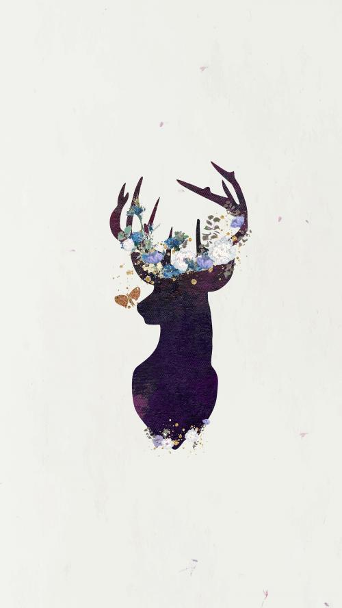 Deer head silhouette painting mobile phone wallpaper vector - 1227879