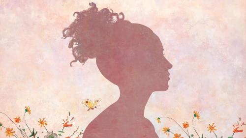 Woman shadow on a pink painting background vector - 1227901