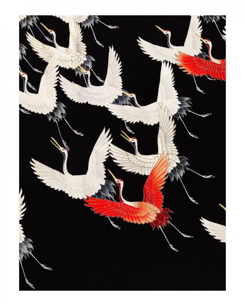Myriad of flying cranes vintage illustration wall art print and poster design remix from original artwork. - 2267304