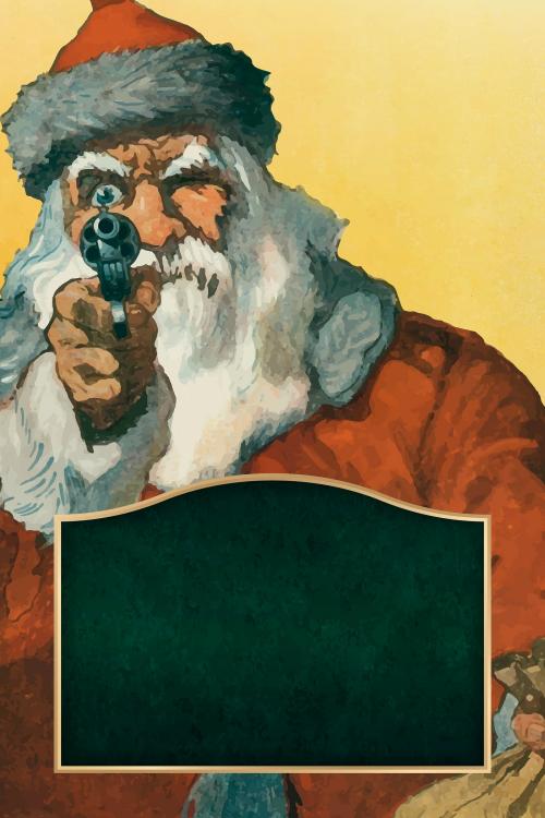 "Hands up!" photomechanical print showing a Santa Claus pointing a handgun at the viewer (1912) by Will Crawford (1869-1944) with frame design vector - 1228333