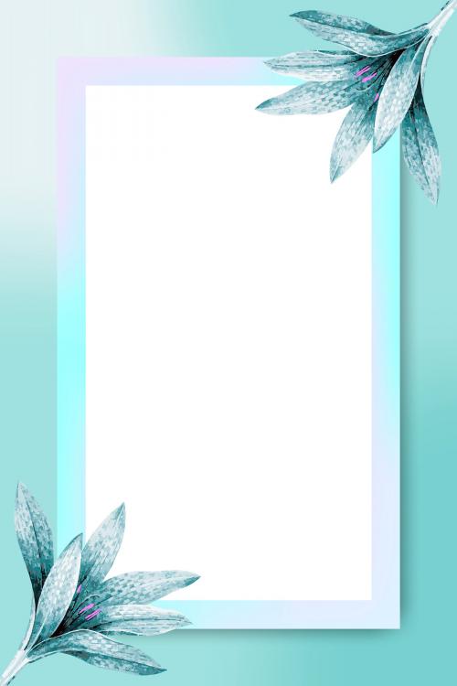 Blue rectangle floral frame vector - 1228878