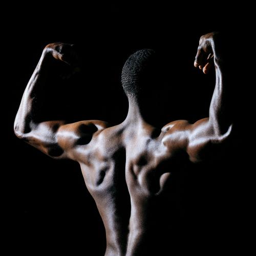 Rear view of muscular black man social template - 2025100