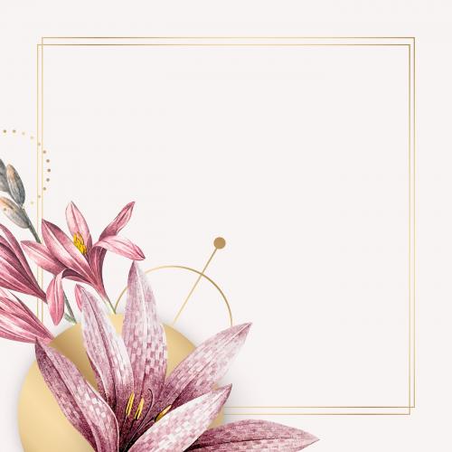 Pink amaryllis pattern with gold frame vector - 1212324