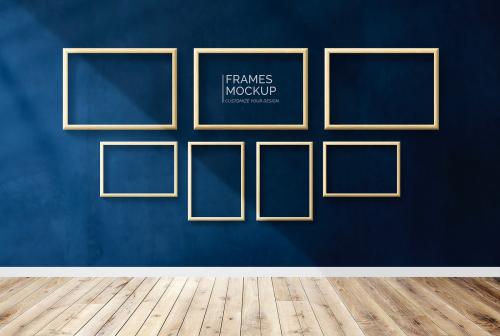 Modern frame mockups on a blue wall - 585985