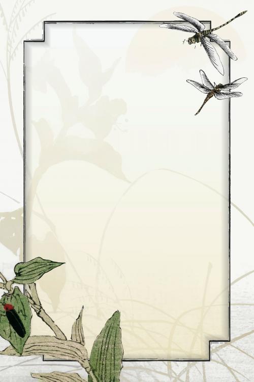 Leafy dragonfly frame design vector - 1217275