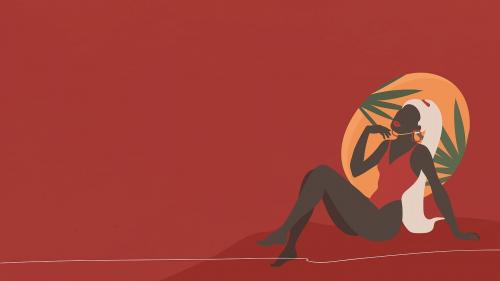 Black woman in a red swimsuit background illustration - 2034221