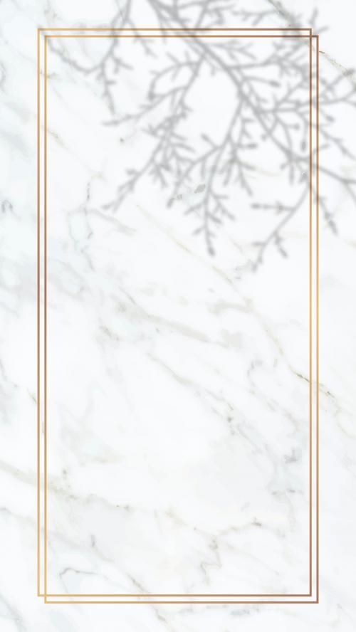 Rectangle gold frame with floral shadow on white marble background vector - 1217763