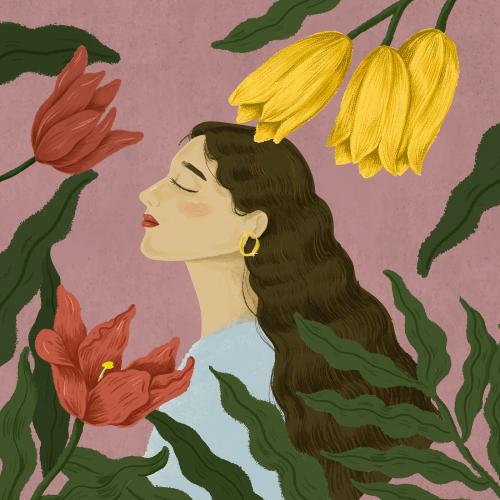 Beautiful woman surrounded by nature illustration - 1220722