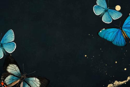 Blue butterflies patterned on black background vector - 1222358