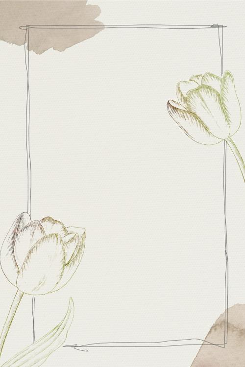 Tulip flower frame on beige background mobile phone wallpaper illustration - 2091328