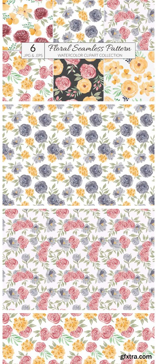 6 Watercolor Flower Seamless Pattern 4178333