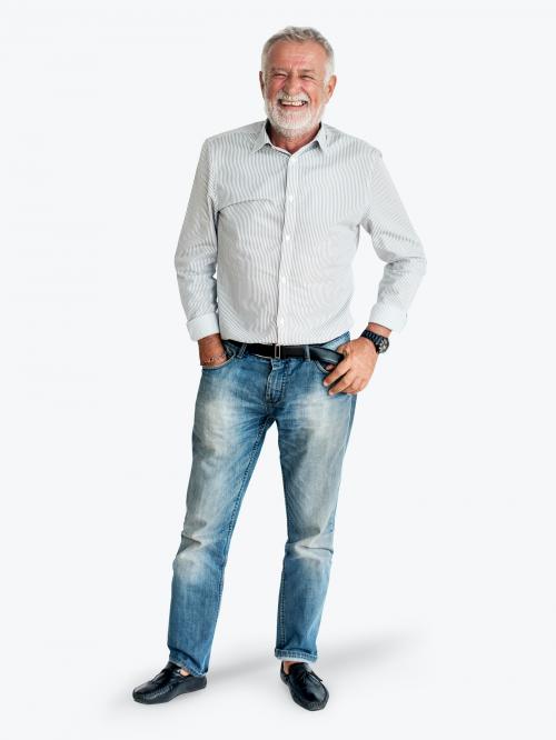 Cheerful elderly man in jeans character isolated on a white background - 591329