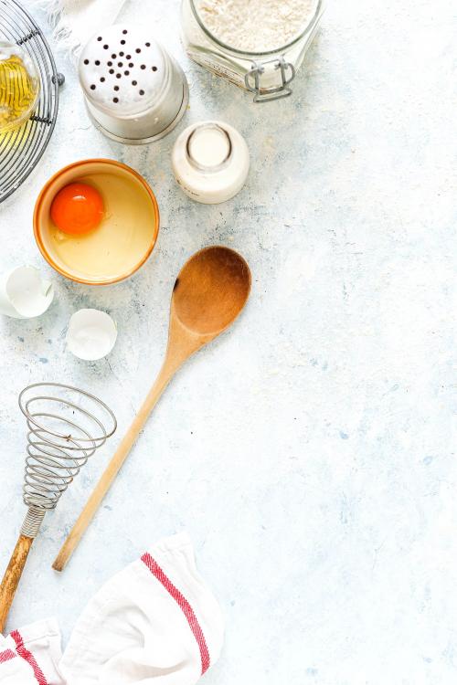 Baking utensils and ingredients on a white background - 2225901