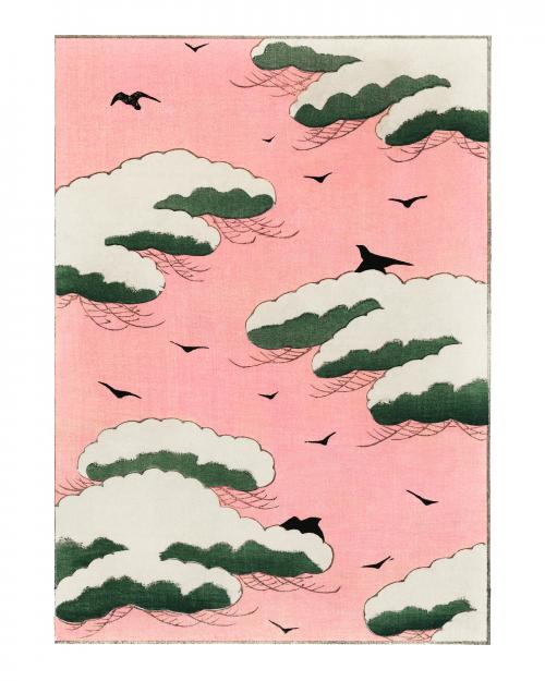 Pink sky vintage illustration by Watanabe Seitei. Digitally enhanced by rawpixel. - 2265753