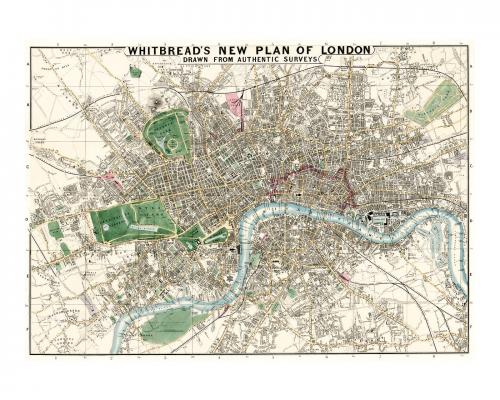 Whitbread's new plan of London vintage illustration wall art print and poster design remix from original artwork. - 2267393