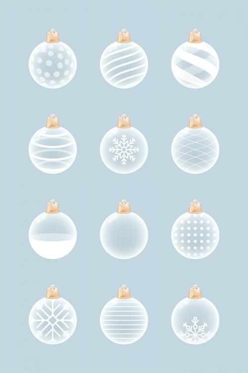 White Christmas baubles decorative element set vector - 1227589