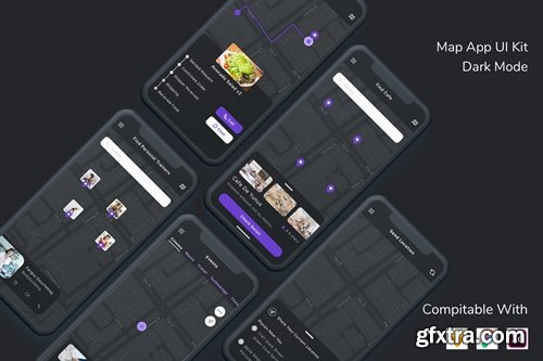 Map App UI Kit Dark Mode