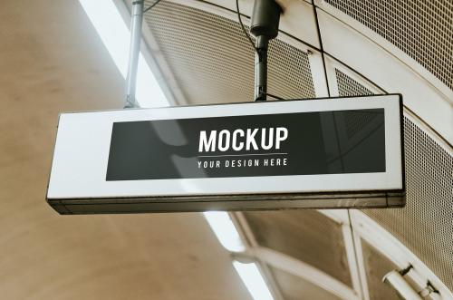 Indoor board mockup hanging from a ceiling - 539256