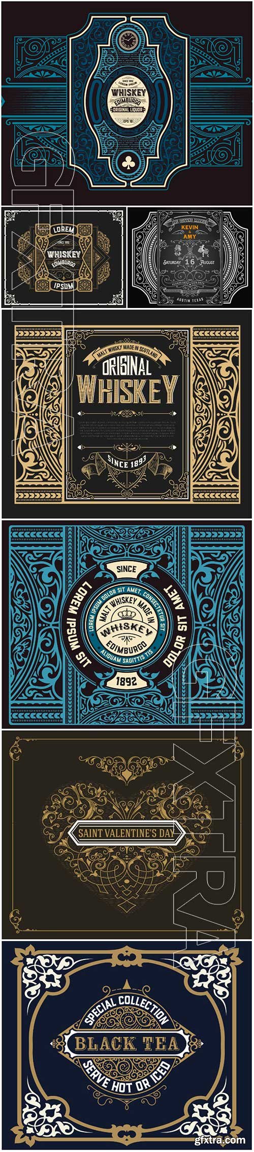 Vector vintage labels, borders, frames, corners, emblems and ribbons