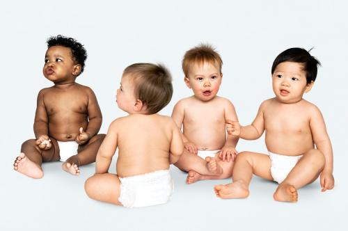Studio shot of babies wearing diapers - 546195