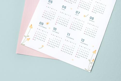 Floral calendar template mockup with design space - 554988