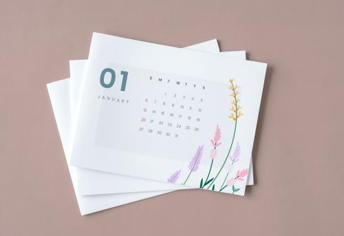 Floral calendar template mockup with design space - 554989